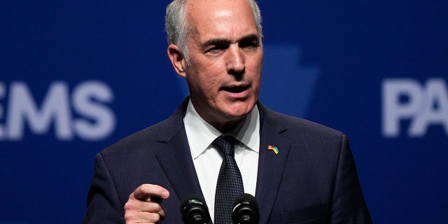 Sen. Bob Casey, D-Pa., speaks during the Pennsylvania Democratic Party's 3rd Annual Independence Dinner in Philadelphia, Friday, Oct. 28, 2022. (AP Photo/Matt Rourke)