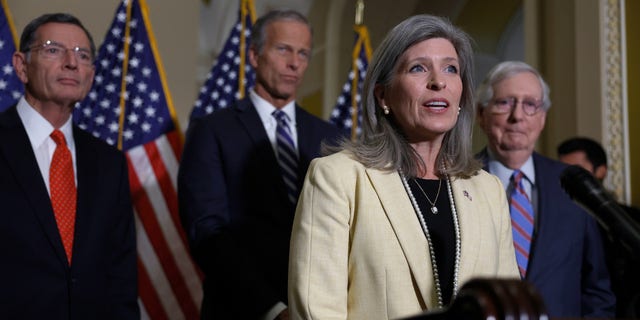 Sen. Joni Ernst, R-Iowa, speaks during a press conference following a Senate Republican luncheon at the U.S. Capitol Sept. 28, 2022, in Washington, D.C.