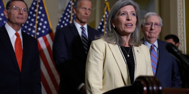 Senator Joni Ernst, R-Iowa, speaks during a press conference following a Republican Senate luncheon at the US Capitol September 28, 2022 in Washington, DC