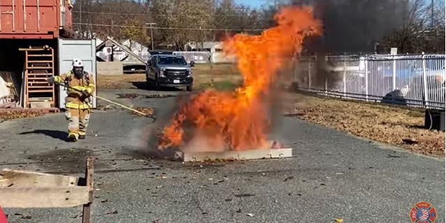 Stafford County Fire and Rescue, a Virginia-based fire department, demonstrates the explosive reaction that happens when a frozen turkey is submerged in boiling oil in their "Avoiding Turkey Fryer Fires" video on YouTube.