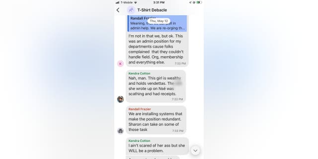Signal screenshot of New Georgia Project executives discussing firing a White employee by digging up racism charges.