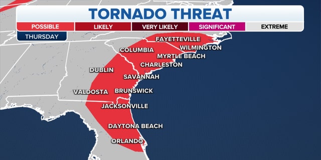 The threat of tornadoes in the Southeast on Thursday