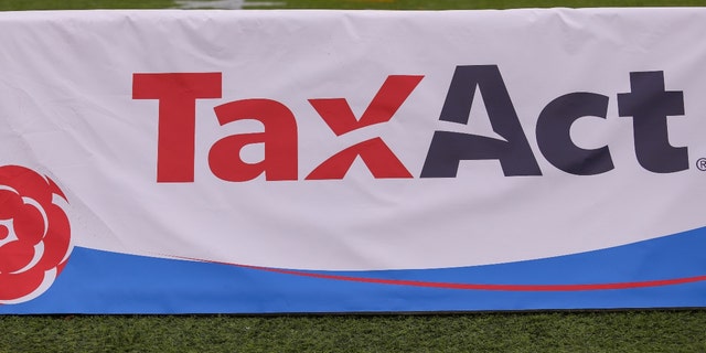 MONTGOMERY, AL - DECEMBER 25: A TaxAct banner before the TaxAct Camellia Bowl between The Georgia State Panthers and the Ball State Cardinals on December 25, 2021, at the Cramton Bowl in Montgomery, Alabama. 