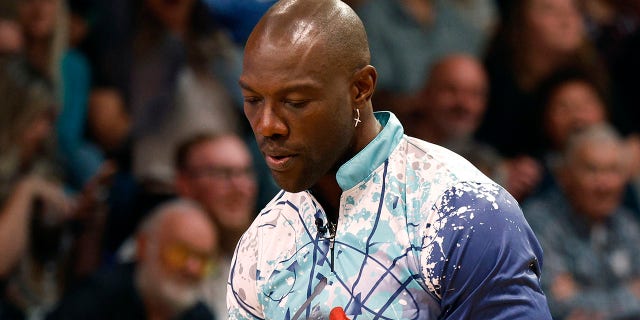 NFL Hall of Famer Terrell Owens reacts during the Jimmie Allen PBA Challenge presented by Bowlero on Oct. 5, 2022, in Matthews, North Carolina.