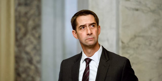 Sen. Tom Cotton (R-AR) attends a meeting with Senate Republicans at the U.S. Capitol on November 16, 2022 in Washington.