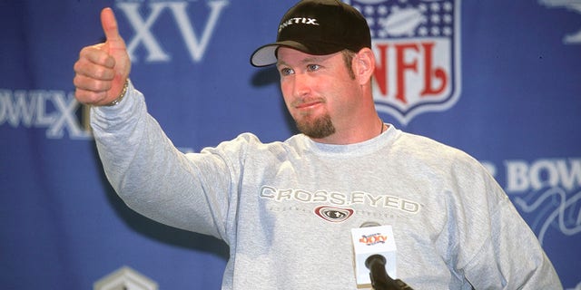 FILE - Trent Dilfer of the Baltimore Ravens talks to the media prior to Super Bowl XXXV circa 2001 at Raymond James Stadium in Tampa, Florida.