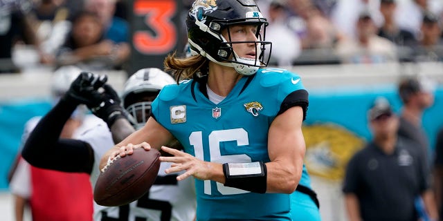 NFL Week 10 Preview: Bucs take on Seahawks in Germany; Mike McCarthy returns to Lambeau 3 Jacksonville Jaguars quarterback Trevor Lawrence passes against the Las Vegas Raiders in the first half of a game on Sunday November 6, 2022 in Jacksonville, Florida.