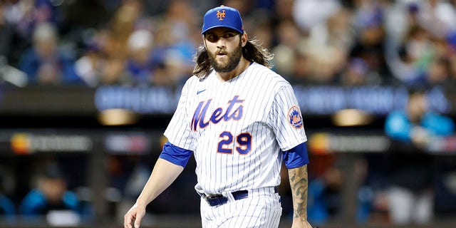 Trevor Williams of the New York Mets reacts after pitching during the fourth inning against the Miami Marlins at Citi Field Sept.  27, 2022, in the Queens borough of New York City.