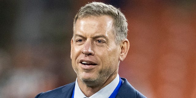 NFL Hall of Fame quarterback Troy Aikman before a game between the Cleveland Browns and Denver Broncos at FirstEnergy Stadium Oct 21, 2021, in Cleveland.