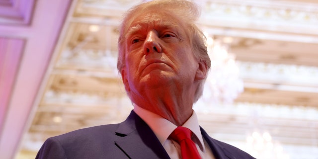 Former US President Donald Trump speaks to the media during an election night event at Mar-a-Lago on November 08, 2022 in Palm Beach, Florida.  Trump spoke as the nation awaits the results of voting in the midterm elections. 