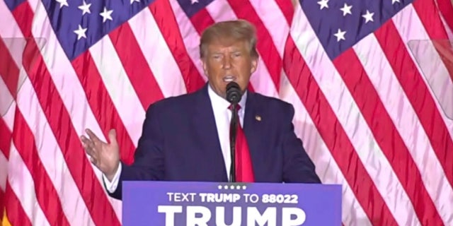 In this image from video, former President Donald Trump announces he is running for president for the third time at Mar-a-Lago on Tuesday, Nov. 15, 2022, in Palm Beach, Florida.