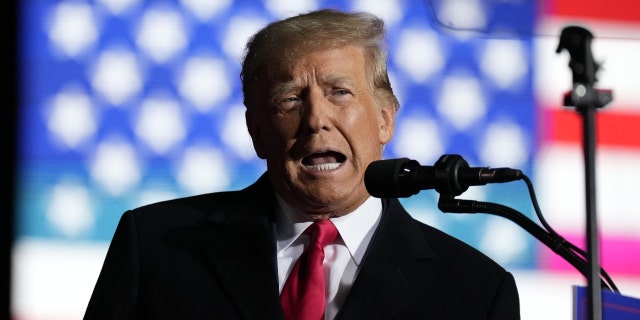 Former U.S. President Donald Trump speaks during a rally at the Dayton International Airport on Nov. 7, 2022, in Vandalia, Ohio. Trump campaigned at the rally for Ohio Republican candidates including Republican candidate for U.S. Senate JD Vance.