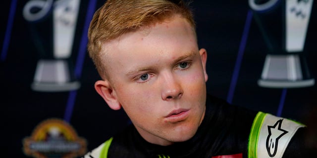 NASCAR Xfinity Series auto racing driver Ty Gibbs speaks during the NASCAR Championship media day, Thursday, Nov. 3, 2022, in Phoenix.
