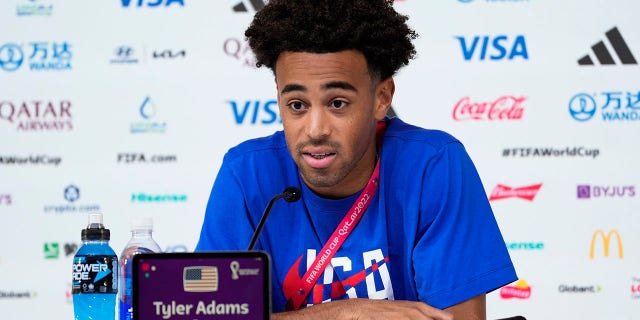 Tyler Adams of the United States attends a press conference on the eve of the Group B World Cup match between Iran and the United States in Doha, Qatar, Nov. 28, 2022.