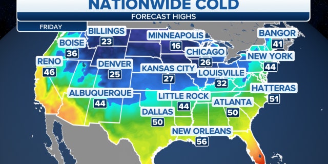 Nationwide forecast high temperatures