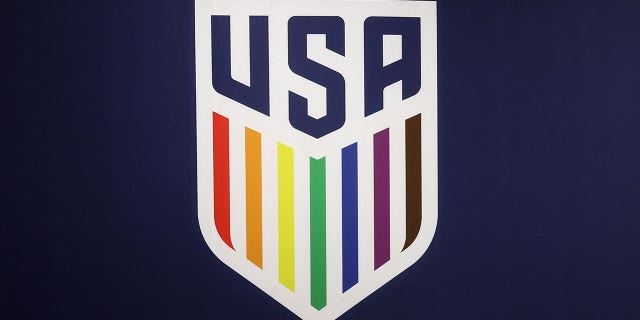 Rainbow colors seen in the U.S. national team's badge in support of LGBTQ+ people.