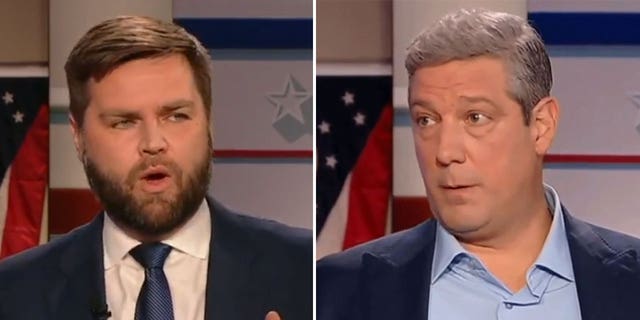 Les candidats au Sénat de l'Ohio, Tim Ryan, un démocrate, et son challenger républicain, JD Vance, ont participé à un événement de la mairie de Fox News le 1er novembre 2022 à Columbus, Ohio.