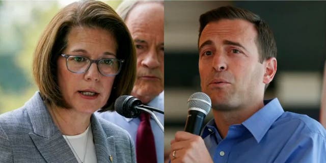 Sen. Catherine Cortez Masto, left, and Republican challenger Adam Laxalt, right, are running in a dead heat race in Nevada.