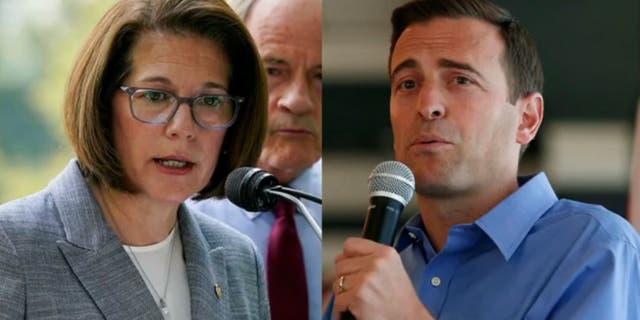 Sen. Catherine Cortez Masto, left, and Republican challenger Adam Laxalt, right, are running in a dead heat in Nevada.