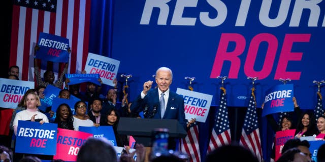 President Biden speaks about the importance of electing Democrats who want to restore abortion rights on Oct. 18.