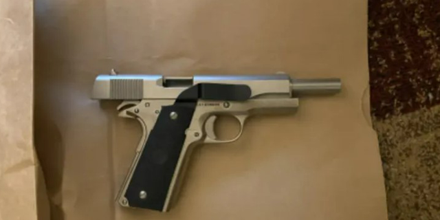 The suspect had shot the dog amid a verbal altercation with the canine's owner in a breezeway of the apartment complex. The recovered gun is pictured here.
