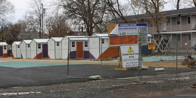 Under-construction pods that will house the homeless in Burlington, Vermont, on Nov. 23, 2022. The opening of the 30 shelter pods has been pushed back to January.