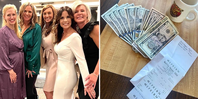 A group of friends surprised a Waffle House waitress in Cullman, Alabama, with a very generous "Friendsgiving" tip. Tanya Ragsdale (shown on left, wearing white dress) told Fox News Digital that this is the second time she and her friends have surprised a restaurant server with a large tip.