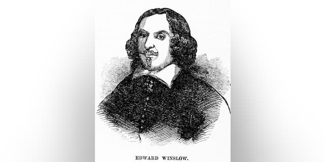 Portrait illustration of Plymouth Colony leader and Pilgrim Edward Winslow (1595-1655), Massachusetts, 17th century. Winslow had sailed on the Mayflower. This portrait, painted in London, is the only contemporary image we have of a Mayflower Pilgrim.