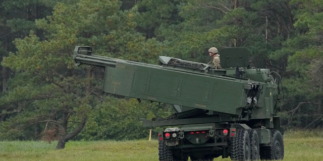 The M142 High Mobility Artillery Rocket System (HIMARS) takes part in a military exercise near Liepaja, Latvia on September 26, 2022.