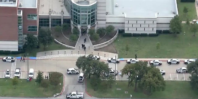 Local affiliate FOX 4 TV aerial image shows the exterior of the Dallas County Medical Examiner's Office on Nov.  8, 2022. 
