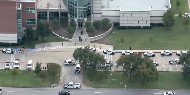 This aerial image from local affiliate FOX 4 TV shows the exterior of the Dallas County Medical Examiner's office on November 8, 2022.