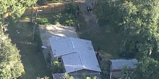Aerial view from SkyFOX showing the home where the fatal shooting took place during a Halloween party.