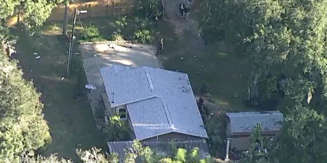 Aerial view from SkyFOX showing the home where the fatal shooting took place during a Halloween party.