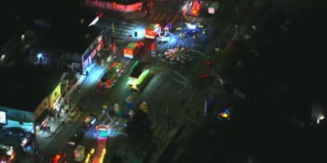 Aeriel views captured by Fox 11 LA show the scene at a carnival after a driver plowed through the event, injuring six people.