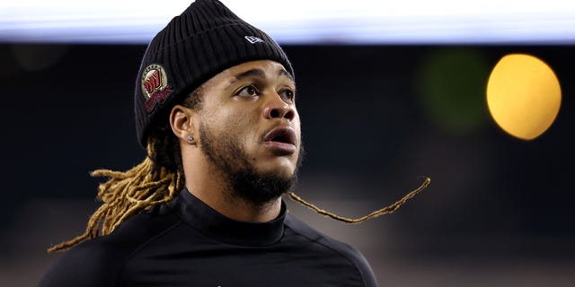 Chase Young of the Washington Commanders warms up prior to a game against the Philadelphia Eagles at Lincoln Financial Field Nov. 14, 2022, in Philadelphia.