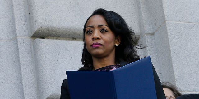 Republican Chen, a former adviser to Mitt Romney’s presidential campaign, lost the California controller race to Democrat Malia Cohen but gave his party the biggest winning chance in years. Pictured: Democrat Malia Cohen listens to speakers during a news conference in San Francisco, California, on May 12, 2016. 