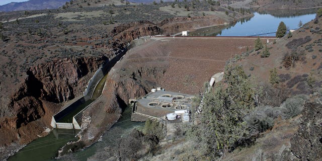 The Iron Gate Dam, powerhouse and spillway is seen on the lower Klamath River near Hornbrook, California, on March 3, 2020.
