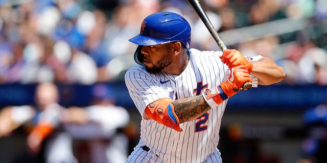 Dominic Smith of the New York Mets in action against the Texas Rangers at Citi Field July 3, 2022, in New York City. 