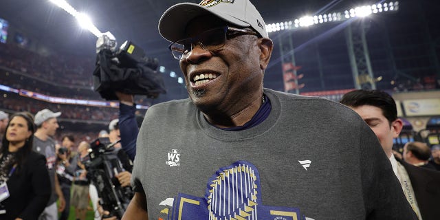 Manager Dusty Baker Jr. of the Houston Astros celebrates after defeating the Philadelphia Phillies 4-1 to win the 2022 World Series in Game Six of the 2022 World Series at Minute Maid Park on November 05, 2022 in Houston, Texas.