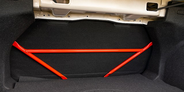 The Elantra N is equipped with a cross brace behind the rear seats to stiffen the chassis.