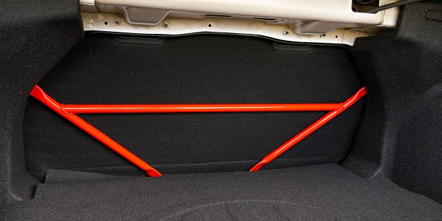 The Elantra N is equipped with a cross brace behind the rear seats to stiffen the chassis.