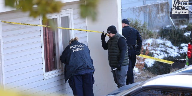 State police forensics look for clues in Moscow, Idaho on Monday, November 21, 2022. Four University of Idaho students who were slain on November 13 in this house.