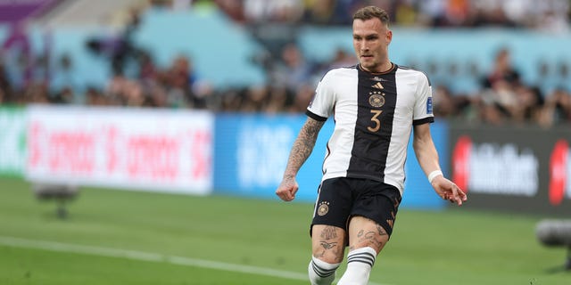David Raum of Germany in action during a FIFA World Cup Qatar 2022 Group E match between Germany and Japan at Khalifa International Stadium Nov. 23, 2022, in Doha, Qatar.
