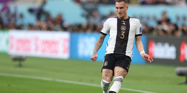 David Raum of Germany in action during a FIFA World Cup Qatar 2022 Group E match between Germany and Japan at Khalifa International Stadium on November 23, 2022 in Doha, Qatar.