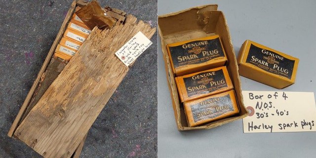 The auction includes new old stock headlight lenses and spark plugs.