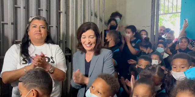 Gov. Hochul visits Puerto Rican school children while on a recent trip to the territory.