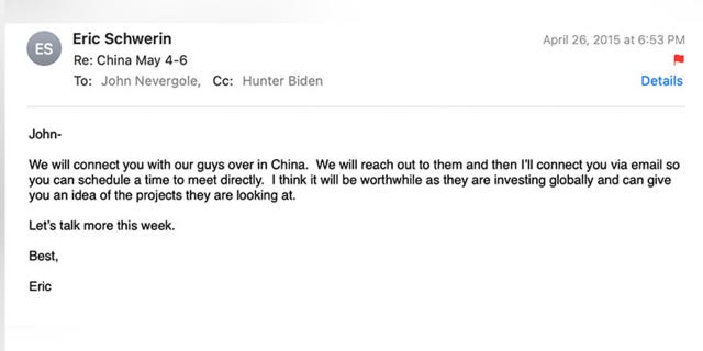 Eric Schwerin told John Nevergole that they would "connect" him "with our guys over in China."