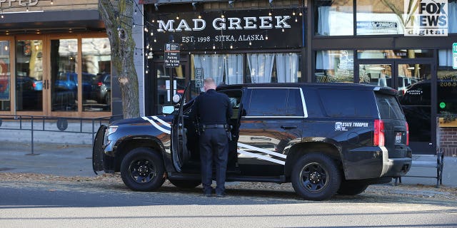 Idaho State Patrol is seen outside Mad Greek restaurant in Moscow, Idaho, Thursday, November 17, 2022. 