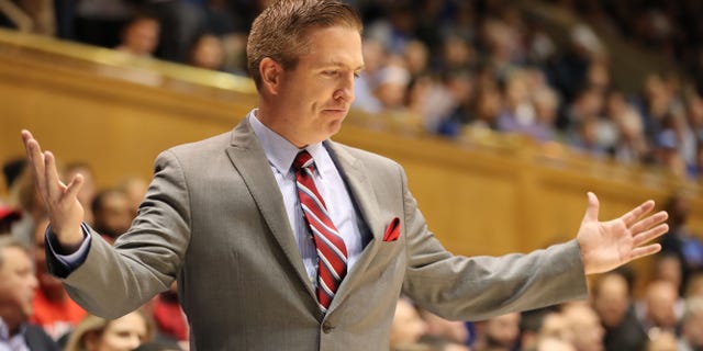 Hartford Hawks head coach John Gallagher during the first half of a game against the Duke Blue Devils Dec. 5, 2018, at Cameron Indoor Stadium.