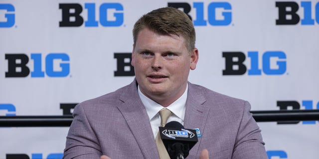 John Michael Schmitz of the Minnesota Golden Gophers speaks during the 2022 Big Ten Conference Football Media Days at Lucas Oil Stadium on July 26, 2022 in Indianapolis, Indiana.